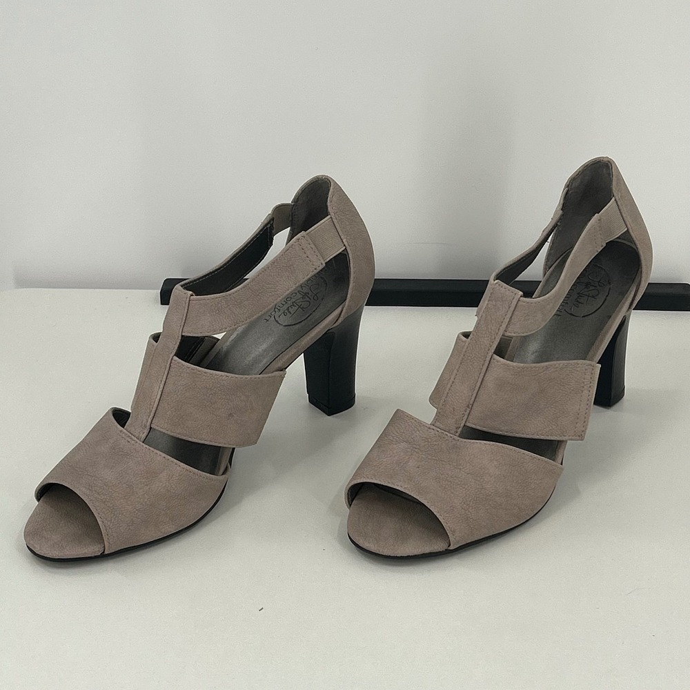 LifeStride Catlyn Taupe Grey Strappy Block Heel Dress Sandals Womens 7.5M